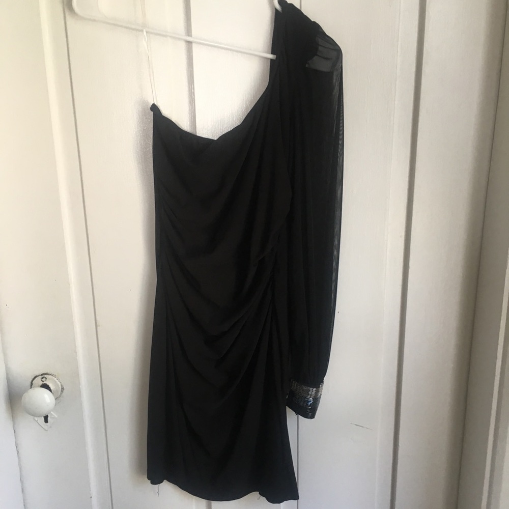 Black dress w/ sheer sleeve & beaded cuff
